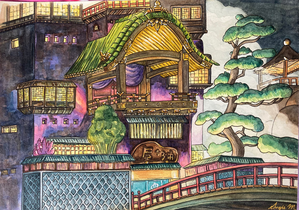 "Spirited Away Bathhouse" Watercolor Painting - By A.M.