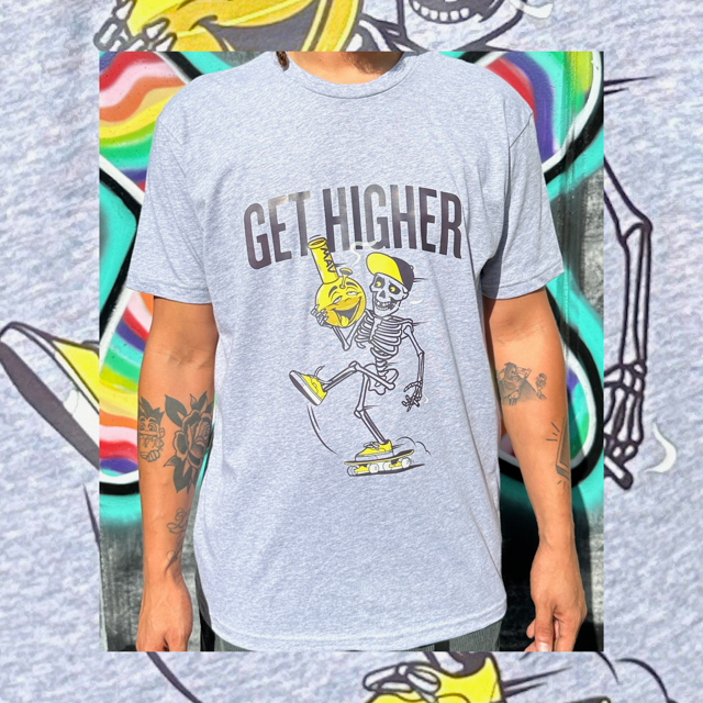 Get Higher Skeleton Skater  (Old Dirty Dermot) T-Shirt